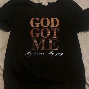 SHEIN Black Tee with Gold and White Print